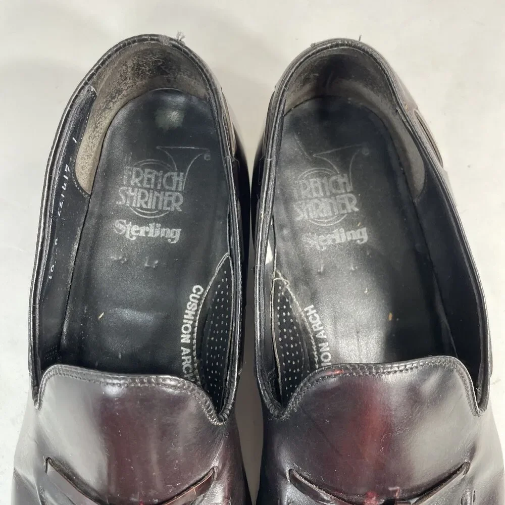 French Shriner Dark Burgundy Leather Tassel Loafer Shoes Men's 10B